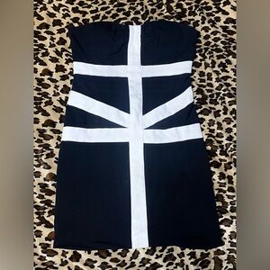 EUC Vintage Y2K 2000s Cross Body Goth Black White Mini Club Cocktail Dress